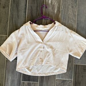 Tan Cropped Button-Up Shirt